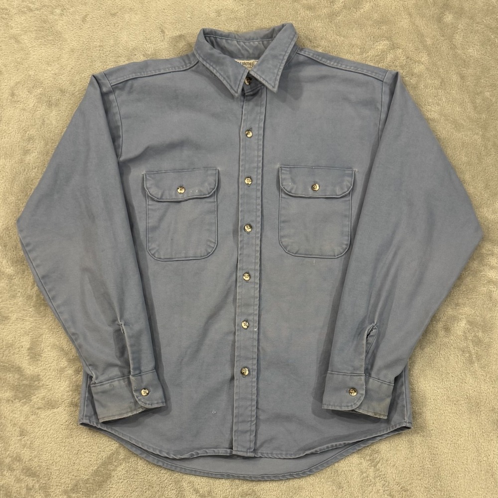 Vintage Five Brother Shirt Mens Large Blue Canvas Distressed Heavy Workwear USA